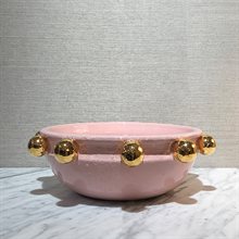 Rund skål i keramik - Ljusrsa/guld 36cm