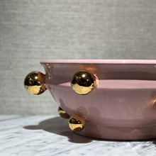 Rund skål i keramik - Ljusrosa/guld 30cm