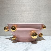 Rund skål i keramik - Ljusrosa/guld 30cm